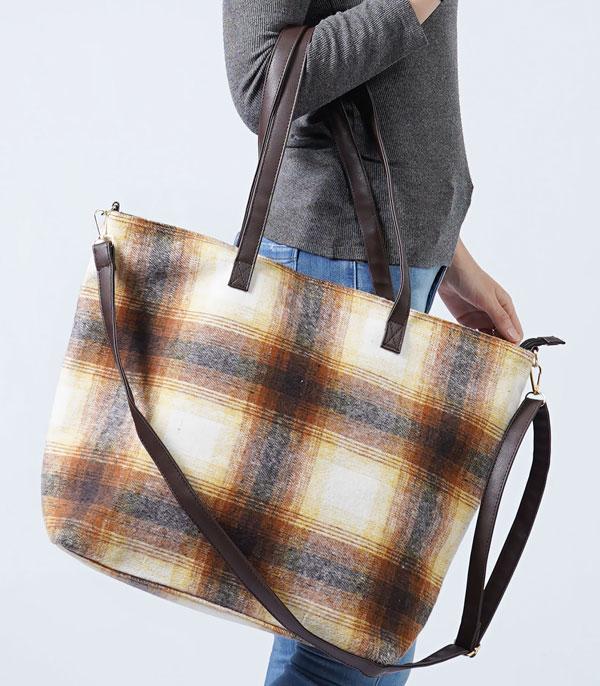 Brown 2 In 1 Checkered Print Tote 2 In 1 Checkered Print Tote