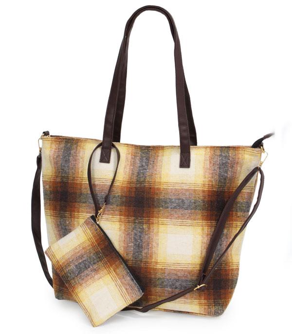 Brown 2 In 1 Checkered Print Tote 2 In 1 Checkered Print Tote