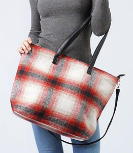 Red 2 In 1 Checkered Print Tote