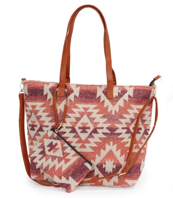 Red Aztec Print 2 In 1 Tote