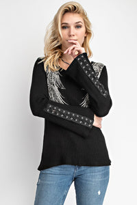 Crystal Wings Lace Up Long Sleeve Accents