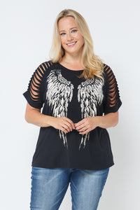 Plus Size Ladies Black Laser Cut Short Sleeve With Wings Gorgeous