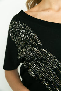 Open Cold Shoulder Ladies Black Laser Cut Short Sleeve With Wings Gorgeous