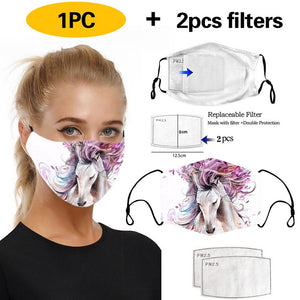 Horse Face Mask Pink Horse  Printed Mask Washable Reusable Dustproof Anti-spitting Protective Face Masks