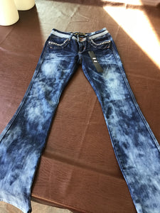 Sale stonewash boot cut rhinestone double button low rise jeans last pair Women'd  Dark Blue Denim Waist