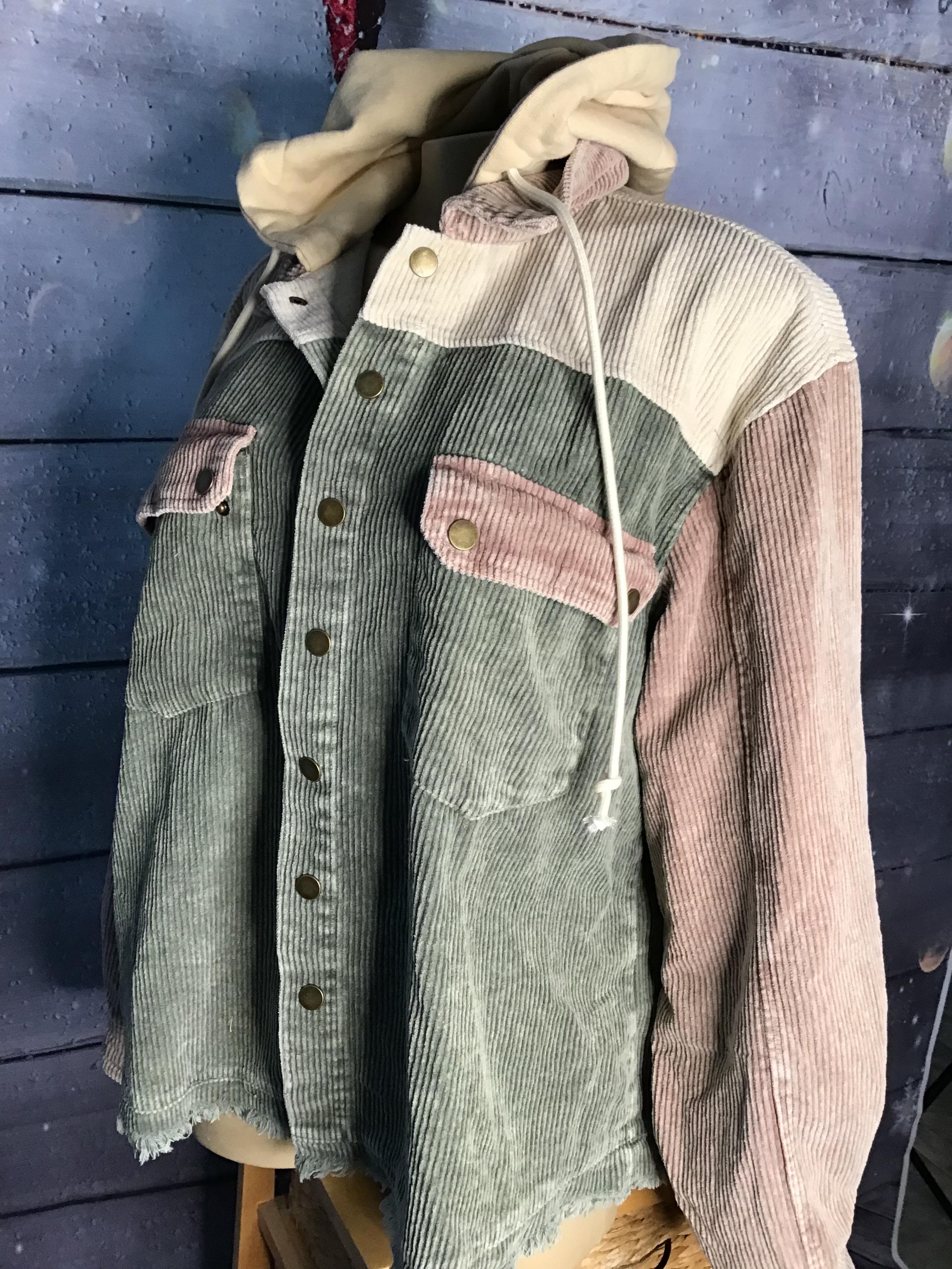A Must Have Color Bock Shacket Corduroy Hooded Jacket
