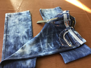 Sale stonewash boot cut rhinestone double button low rise jeans last pair Women'd  Dark Blue Denim Waist