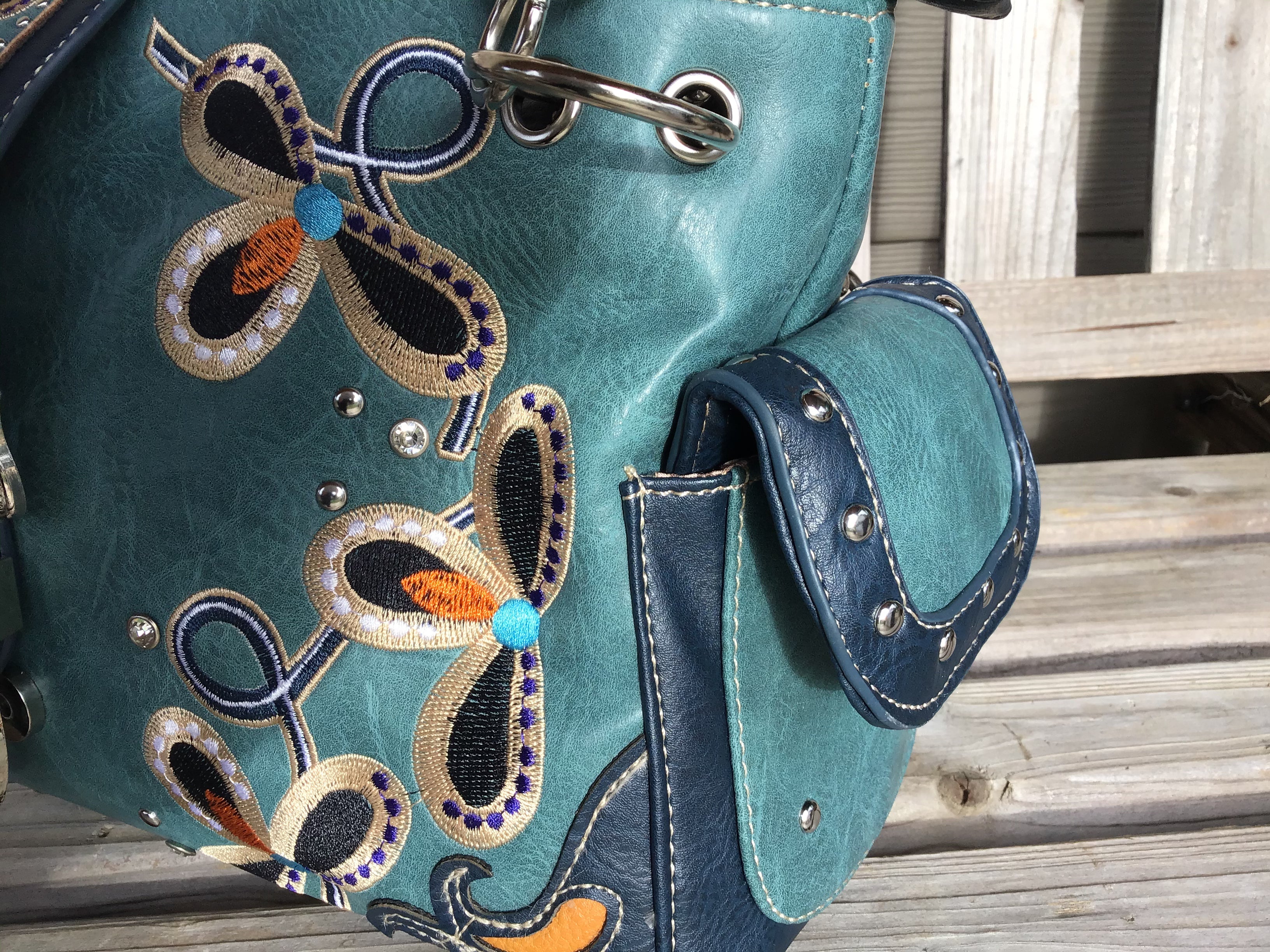 Turquoise Western Buckle Floral Embroidery Buckle