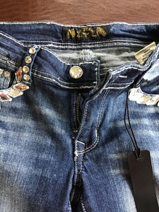 Womens bling Jeans straight leg  crystals along front pockets and embellished left back pocket