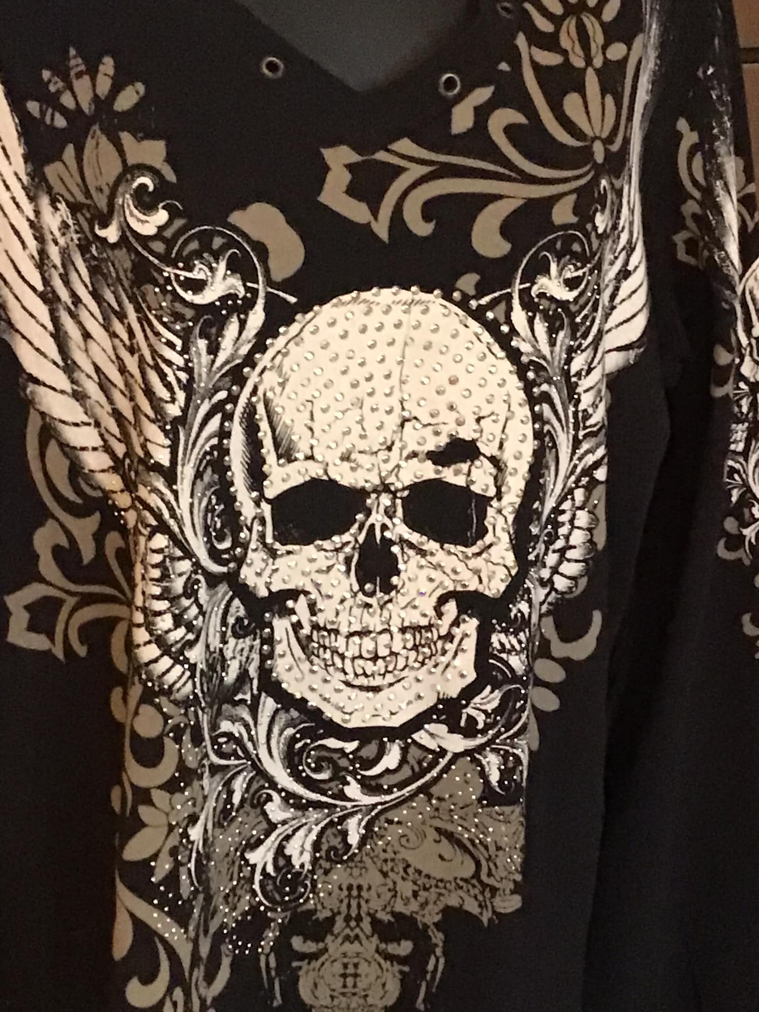 Womens Sugar skull shirt Bling Tee with Stone Print