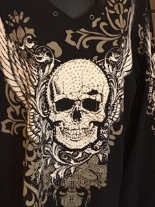 Womens Sugar skull shirt Bling Tee with Stone Print
