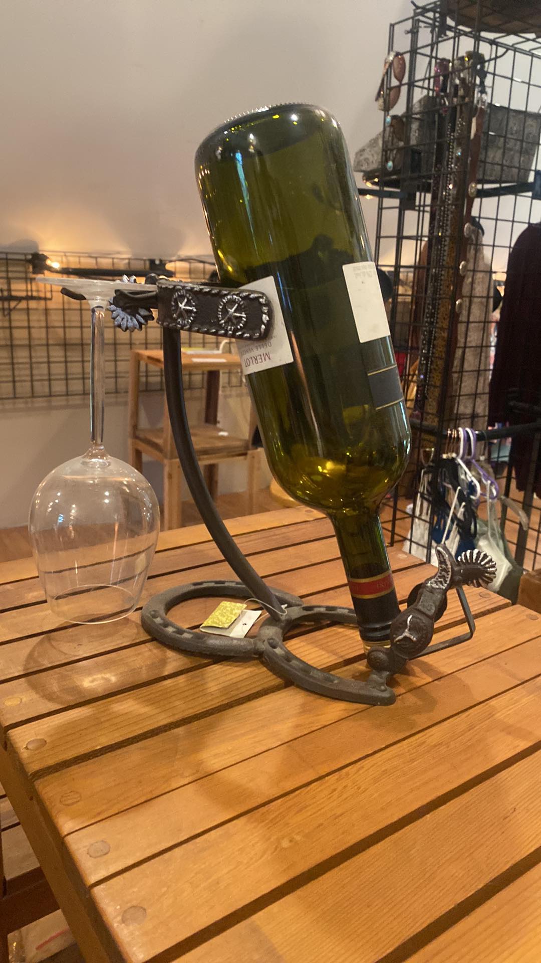 Upright Western Spur Wine Bottle Holder
