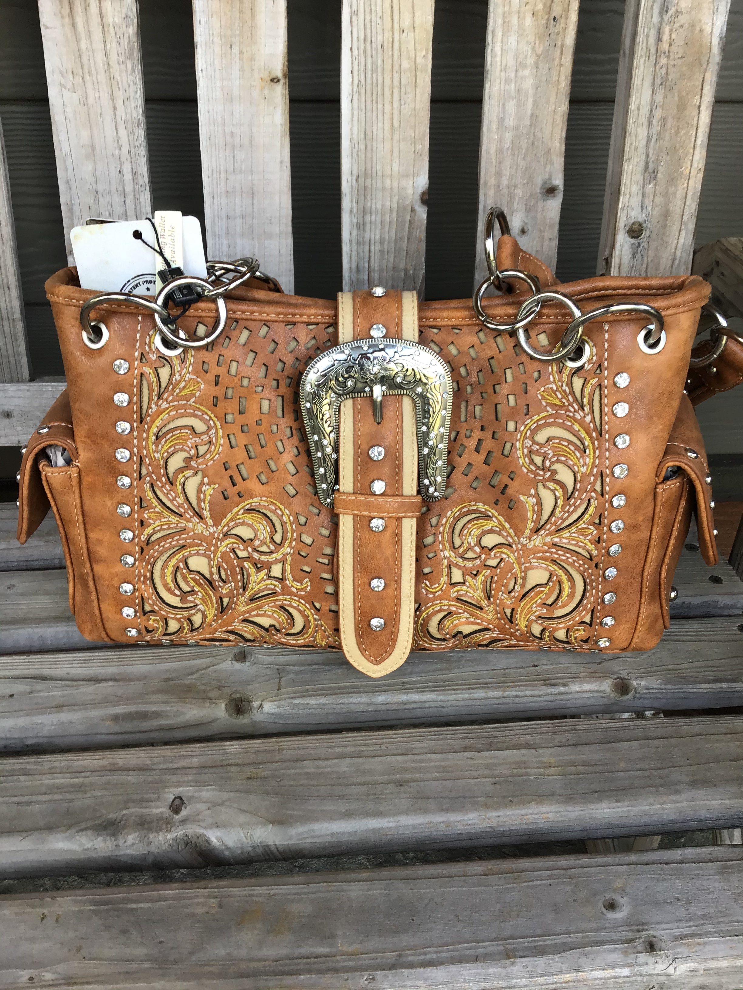 Western Handbag Buckle Collection Concealed Carry Shoulder/Crossbody Tan or Sage green in stock