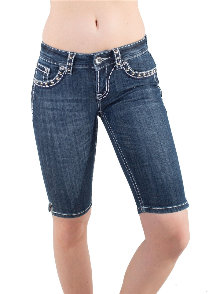 WOMEN'S LA IDOL BERMUDA SHORTS WITH THICK THREADING AND EMBELLISHMENTS