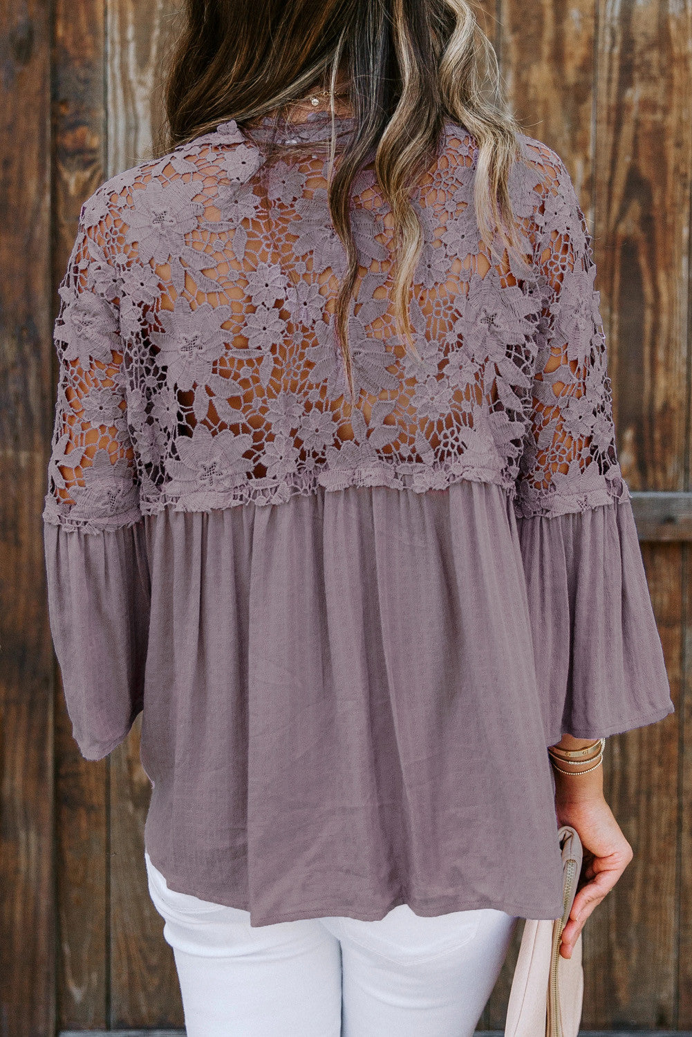 Lace Shoulder Splicing Flowy Shirt