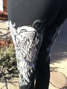 Wing Legging yoga pant double pistol gun with wings embellished with rhinestones tattoo style