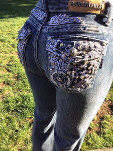 Boot Cut denim with wings & motorcycle detail on  pockets Biker jeans women Boot cut denim women's biker clothing,Skull Bling Boot Cut Jean