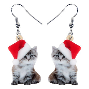Acrylic Christmas Kitty Cat Earrings