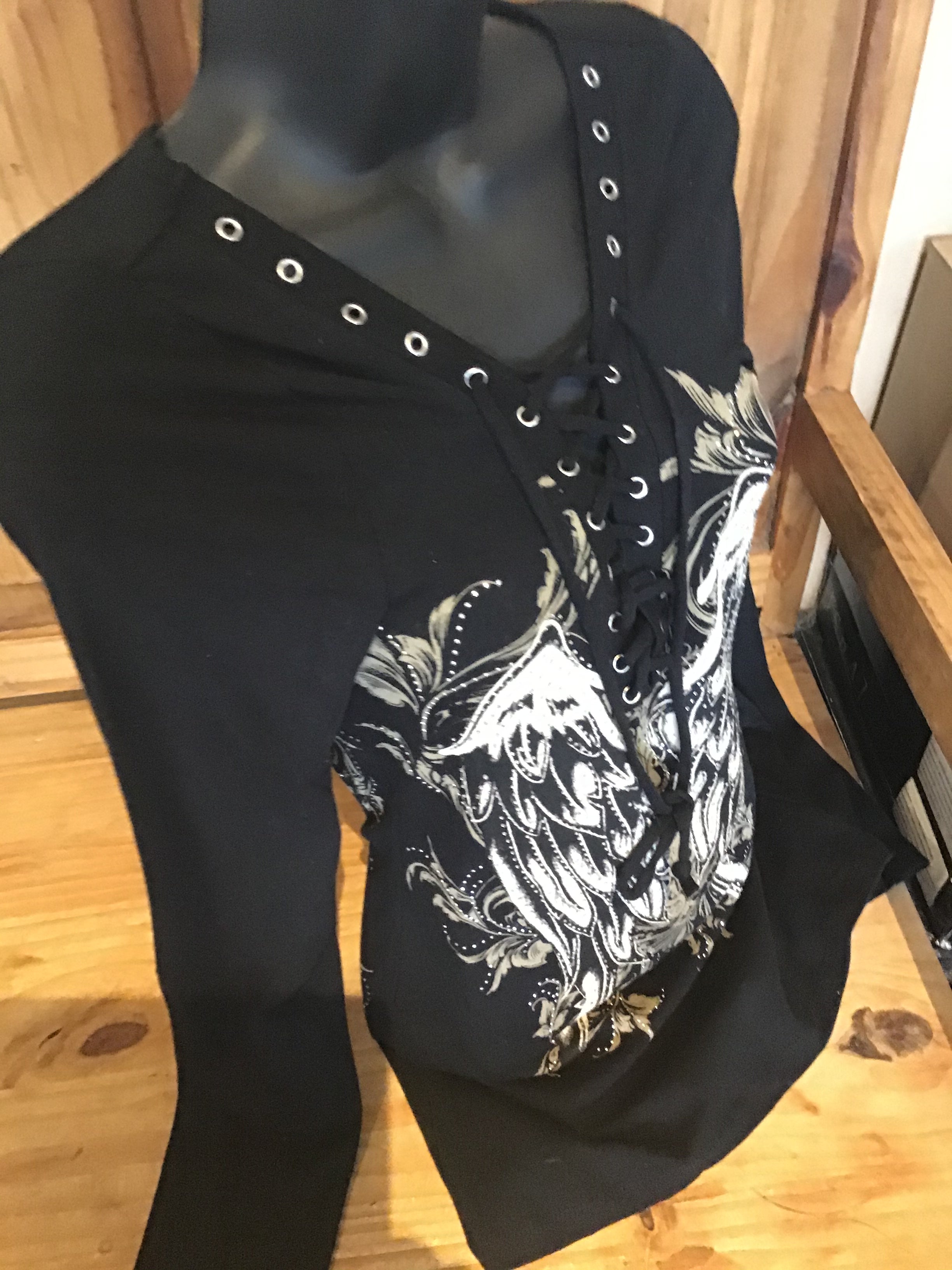 Women’s rhinestone wing lace up long sleeve top