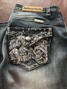 Boot cut denim biker jeans  on back Women's Jeans Motorcycle Rider