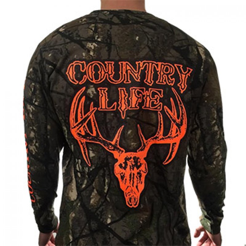 Mens Fashion top Country life Long sleeve  Longhorn deer skull Camo Realtree Deer Skull Head Hunt Vintage L/S