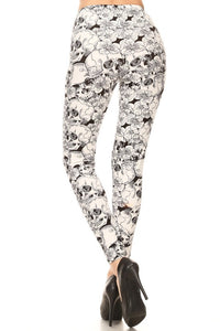 Women's  BUTTERY SOFT LEGGINGS White and black sugar skull plus Print