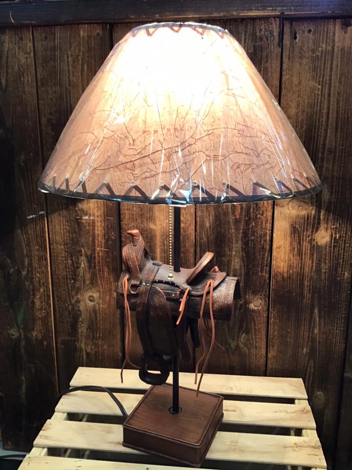 Western Saddle Lamp with shade home decor