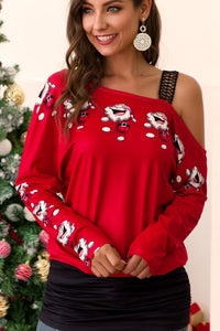 Christmas Open Shoulder with Lace Strap Top