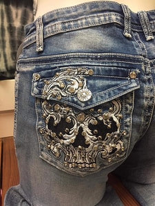 Boot cut denim biker Skull Jean on back pocket