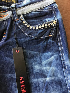 Sale stonewash boot cut rhinestone double button low rise jeans last pair Women'd  Dark Blue Denim Waist