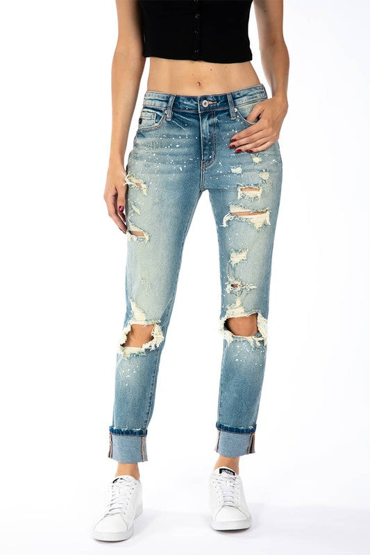 Kan Can High Rise Knee Ripped Boyfriend Jeans