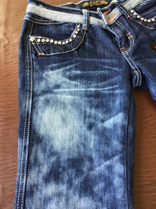 Sale stonewash boot cut rhinestone double button low rise jeans last pair Women'd  Dark Blue Denim Waist