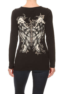 Women’s rhinestone wing lace up long sleeve top