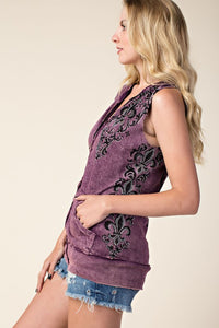 Short Sleeve hoodie purple with Rhinestone