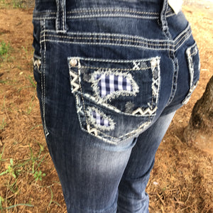 GRACE IN LA JUNIOR FIT WESTERN EMBROIDERED POCKET BOOT CUT JEANS