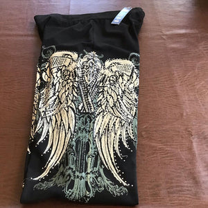 Wing Legging yoga pant double pistol gun with wings embellished with rhinestones tattoo style