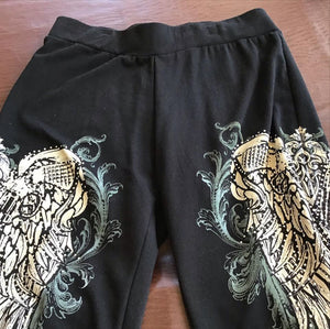 Wing Legging yoga pant double pistol gun with wings embellished with rhinestones tattoo style