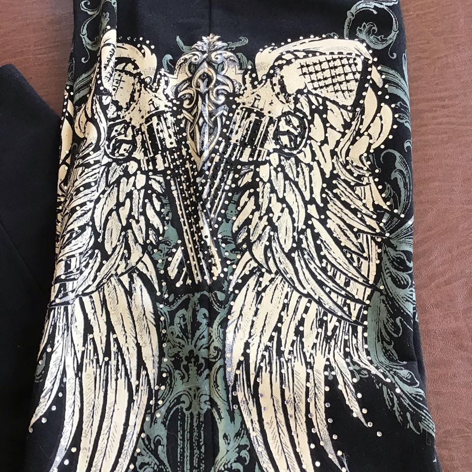 Wing Legging yoga pant double pistol gun with wings embellished with rhinestones tattoo style