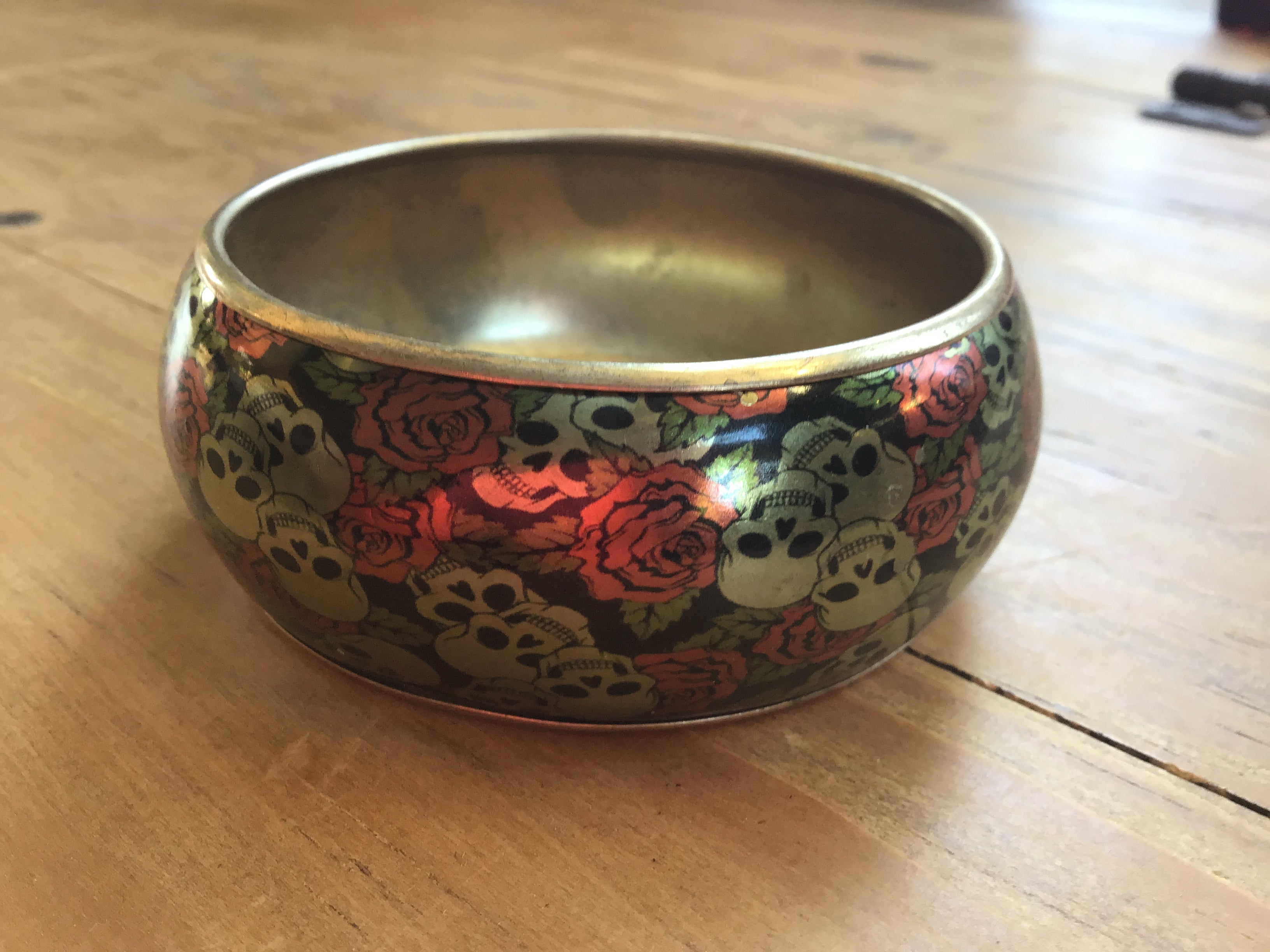 Skull bangle bracelet with roses skull bracelet for women