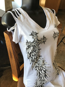 Bling Rhinestone Cross Wings Top