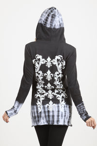 Gorgeous Charcoal black tie dye long-sleeved hoodie Ombre DIPPED