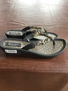 Gorgeous black bling sandals with wedge V-thong sandal Faberge Thong Sandal