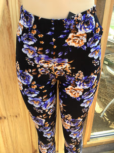 Blue and creamy brown Flower Womens best leggings BUTTERY SOFT