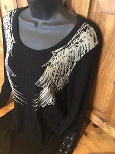 Angel Wings Lace Up Sleeve Shirt CRYSTAL BLACK ANGEL WINGS  TOP SHIRT S M L XL USA
