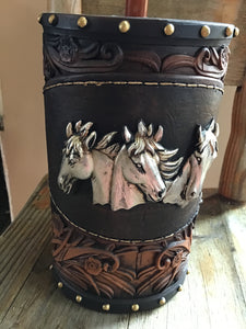 HORSE TOOLED LEATHER TOILET BRUSH HOLDER