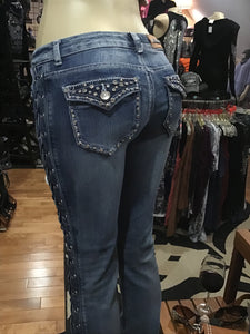 Tie up on leg women’s fashion jeans  Women’s boot cut jeans tie up along the side sexy biker style western style