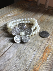 Pearl Stretch rhinestone flower bracelet great accessory for weddings