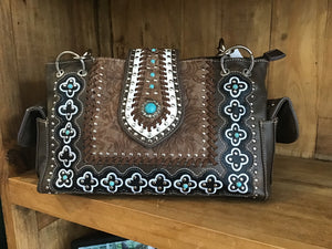 Western purse Buckle Turquoise Jewel  style shoulder bag purse handbag Chocolate brown