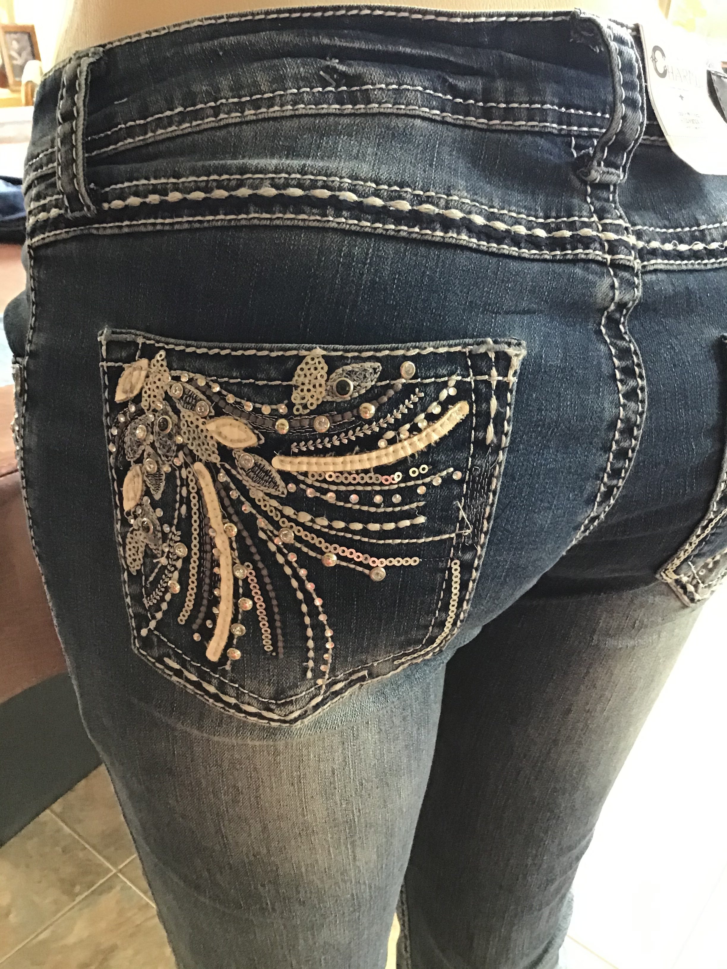 GRACE IN LA JUNIOR FIT WESTERN EMBROIDERED POCKET BOOT CUT JEANS