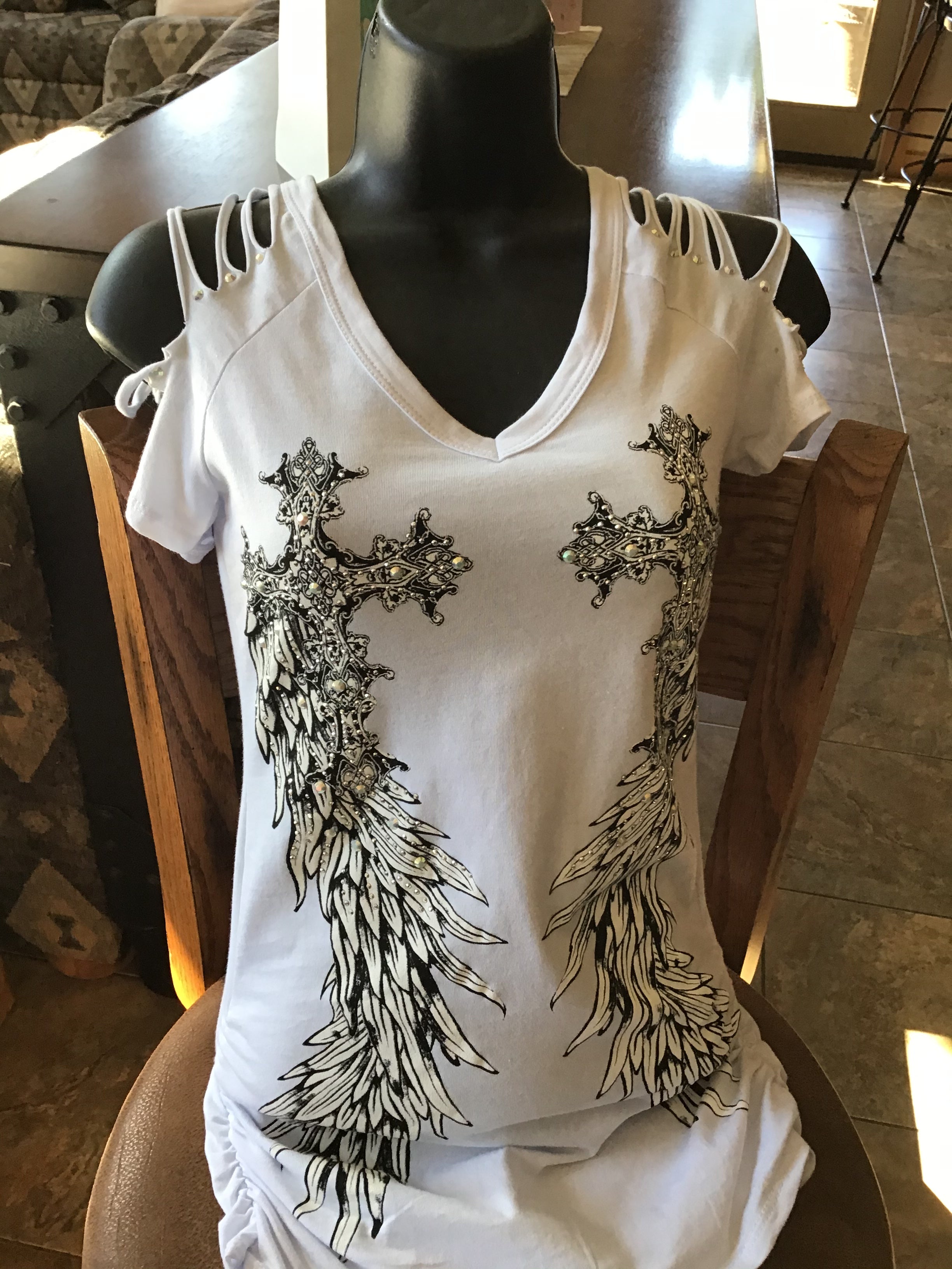 Bling Rhinestone Cross Wings Top